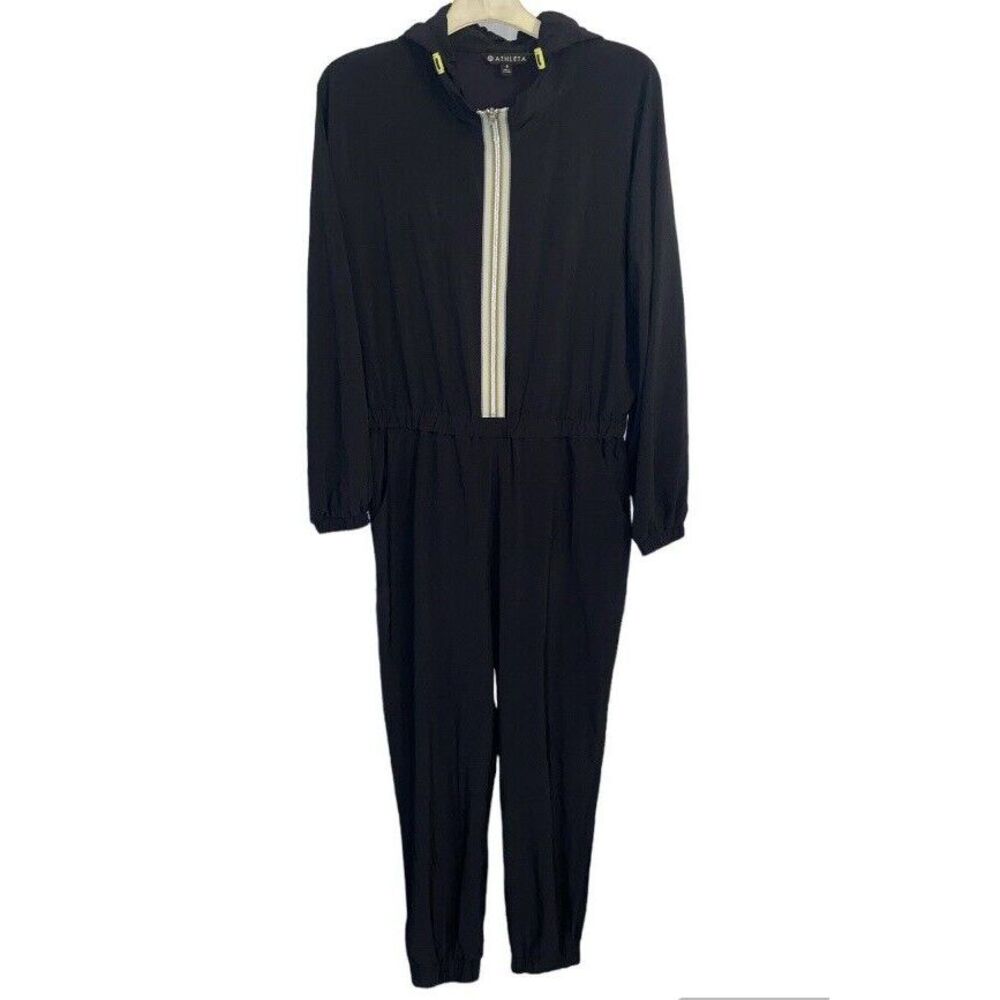 Athleta Dipsea Jumpsuit Womens Black Hooded Athletic Size 8 Gorpcore Outdoor